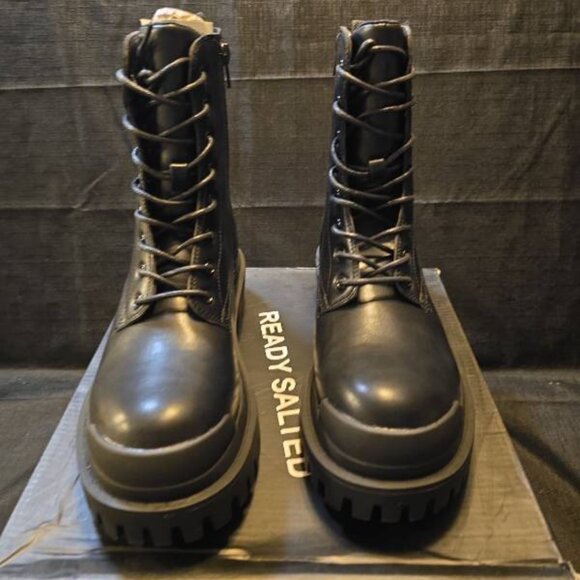 Ready Salted Black Combat Boots with Side Zipper Women's 10 - Picture 1 of 5